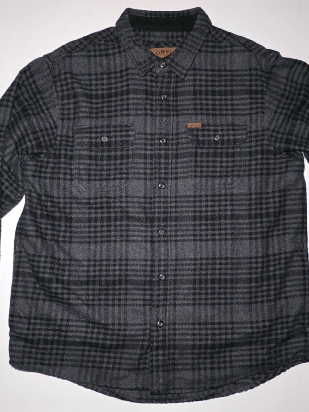 Orvis Mens Gray and Black Plaid Button Up 4 Pocket Flannel Shirt Jacket Size XL